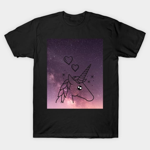 Unicorn With Purple Sky Lights & Sparkle T-Shirt by TANSHAMAYA